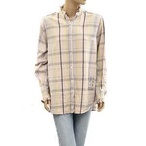 Kerri Rosenthal Flannel Ruffle Cotton Shirt Tunic Top Buttondown S 285052